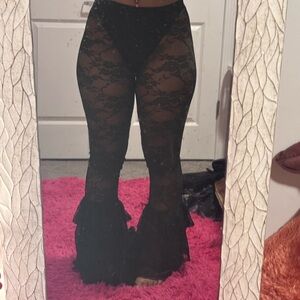 Fashion Nova Black Lace Flare Ruffle Leggings